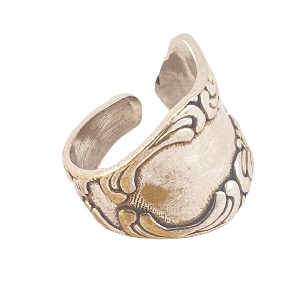 Vintage Victorian Style Silver Tone Spoon Ring Adjustable Size Intricate Scrollw - Picture 2 of 8